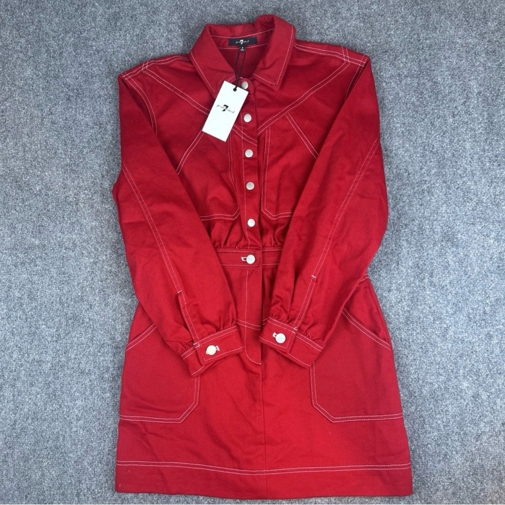 7 For All Mankind Red Long Sleeve Dress